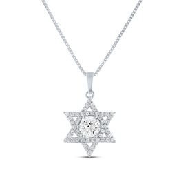 Round-Cut White Lab-Created Sapphire Star of David Necklace Sterling Silver 18&quot;