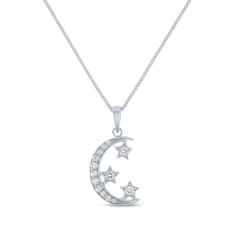 Round-Cut White Lab-Created Sapphire Moon & Star Necklace Sterling ...
