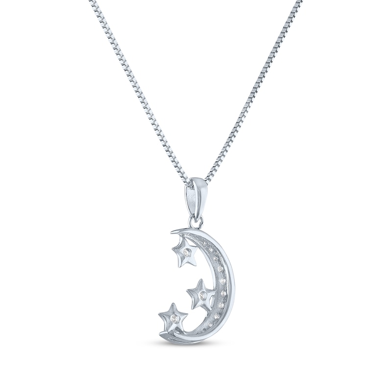 Main Image 3 of Round-Cut White Lab-Created Sapphire Moon & Star Necklace Sterling Silver 18&quot;