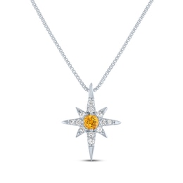 Round-Cut Citrine & White Lab-Created Sapphire North Star Necklace Sterling Silver 18&quot;
