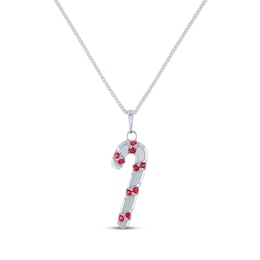 Round-Cut Lab-Created Ruby Candy Cane Necklace Sterling Silver 18&quot;