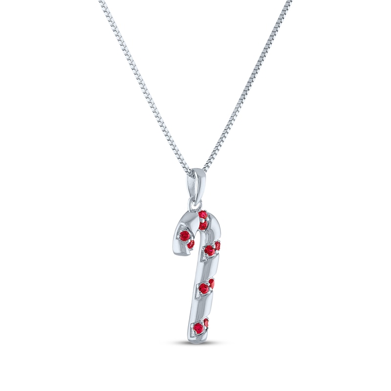 Main Image 2 of Round-Cut Lab-Created Ruby Candy Cane Necklace Sterling Silver 18&quot;