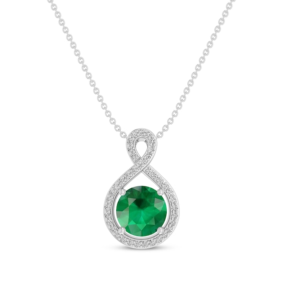 Lab-Created Emerald & White Lab-Created Sapphire Twist Necklace Sterling Silver 18"