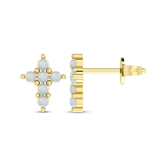 Opal Cross Earrings 10K Yellow Gold