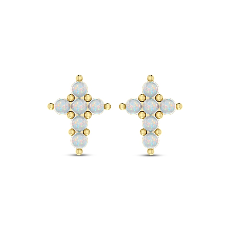 Opal Cross Earrings 10K Yellow Gold