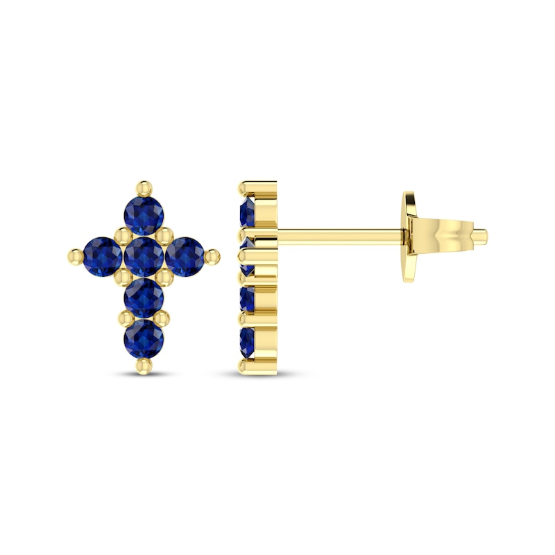 Main Image 1 of Blue Sapphire Cross Earrings 10K Yellow Gold