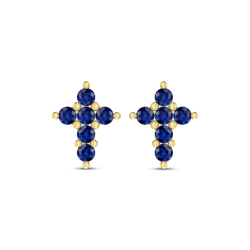 Main Image 2 of Blue Sapphire Cross Earrings 10K Yellow Gold