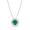 Thumbnail Image 1 of Lab-Created Emerald & White Lab-Created Sapphire Halo Necklace Sterling Silver 18&quot;