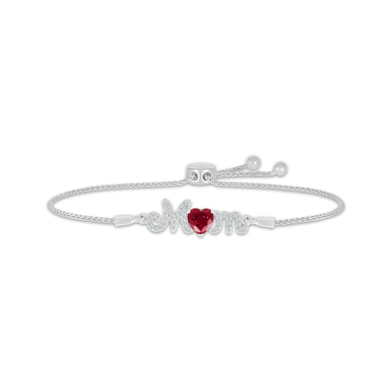 Heart-Shaped Lab-Created Ruby & White Lab-Created Sapphire "Mom" Bolo Bracelet Sterling Silver