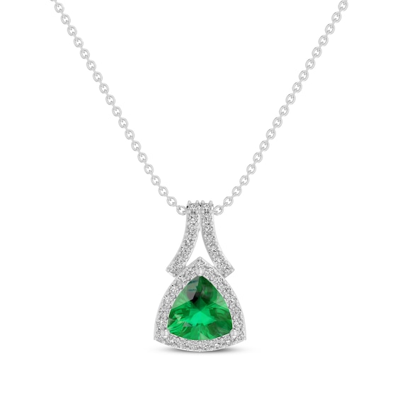 Trillion-Cut Lab-Created Emerald & White Lab-Created Sapphire Necklace Sterling Silver 18"