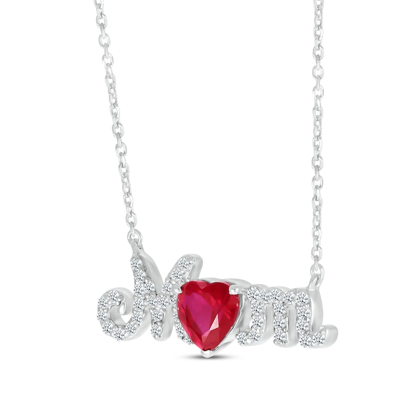 Heart-Shaped Lab-Created Ruby & White Lab-Created Sapphire "Mom" Necklace Sterling Silver 18”