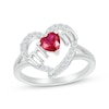 Thumbnail Image 1 of Heart-Shaped Lab-Created Ruby & White Lab-Created Sapphire &quot;Mom&quot; Ring Sterling Silver