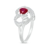 Thumbnail Image 2 of Heart-Shaped Lab-Created Ruby & White Lab-Created Sapphire &quot;Mom&quot; Ring Sterling Silver