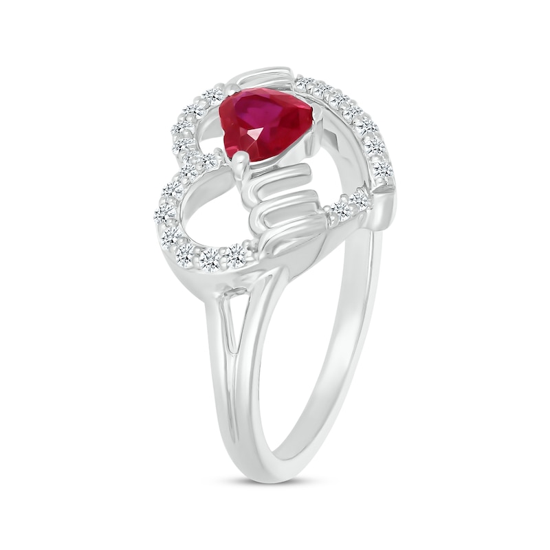 Main Image 2 of Heart-Shaped Lab-Created Ruby & White Lab-Created Sapphire &quot;Mom&quot; Ring Sterling Silver