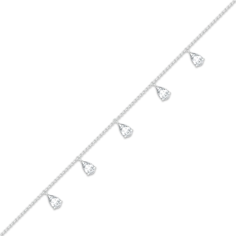 Main Image 2 of Pear-Shaped White Lab-Created Sapphire Dangle Anklet Sterling Silver 10&quot;