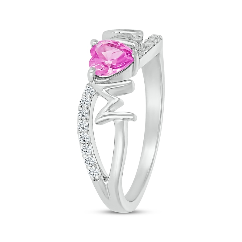 Main Image 2 of Heart-Shaped Pink Lab-Created Sapphire & White Lab-Created Sapphire &quot;Mom&quot; Ring Sterling Silver