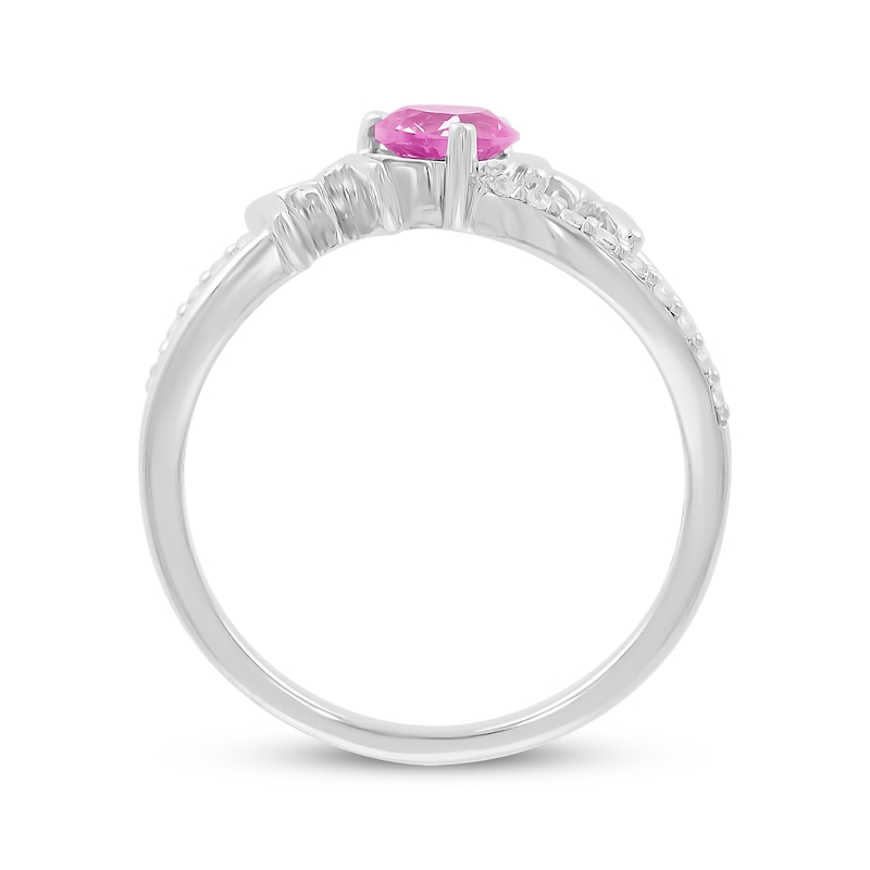 Main Image 3 of Heart-Shaped Pink Lab-Created Sapphire & White Lab-Created Sapphire &quot;Mom&quot; Ring Sterling Silver