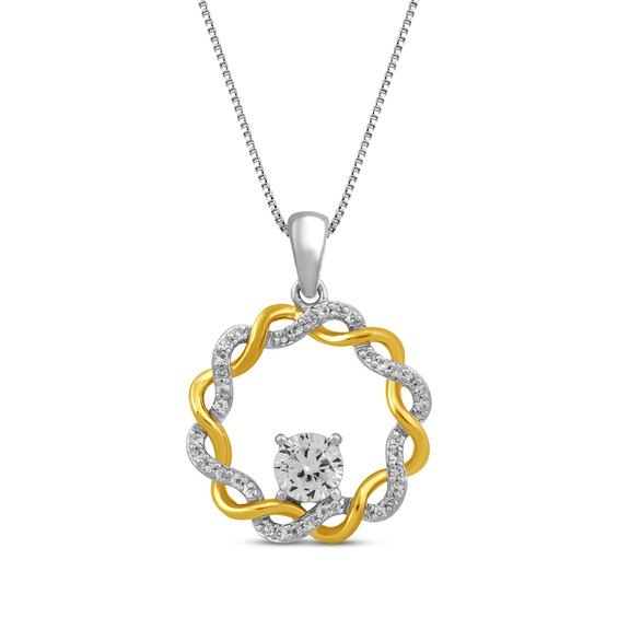 White Lab-Created Sapphire Twisted Circle Necklace Sterling Silver & 10K Yellow Gold 18"