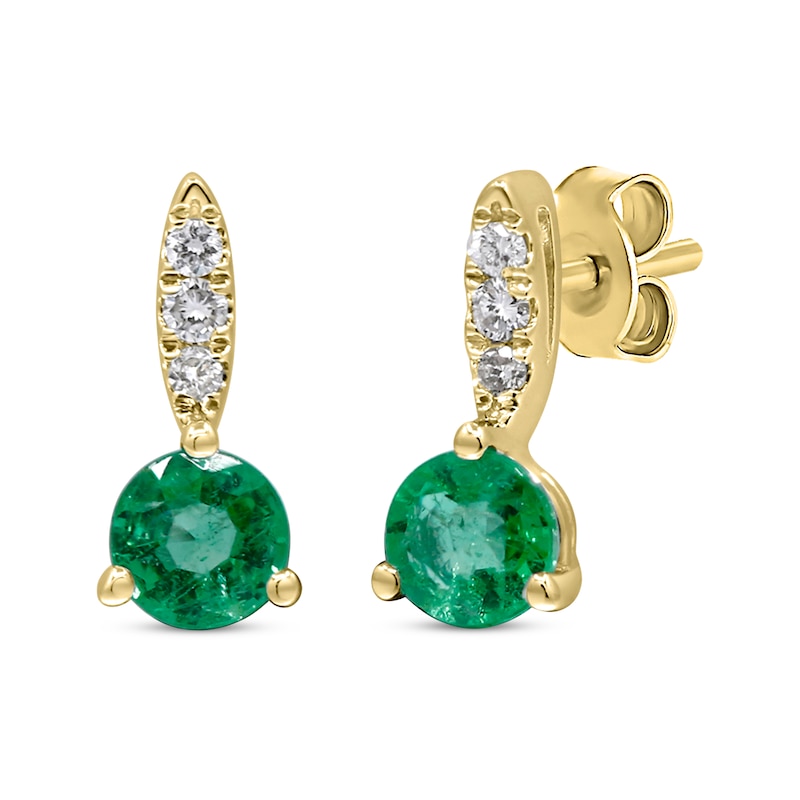 Main Image 1 of Emerald & Diamond Earrings 1/20 ct tw 10K Yellow Gold