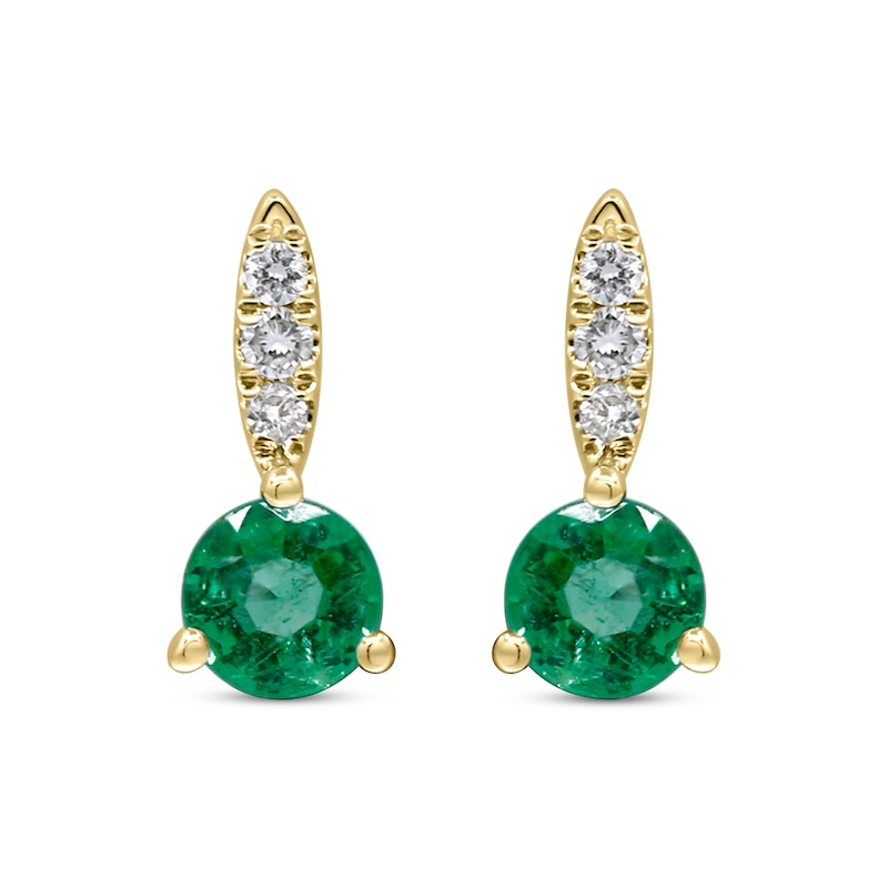 Main Image 2 of Emerald & Diamond Earrings 1/20 ct tw 10K Yellow Gold