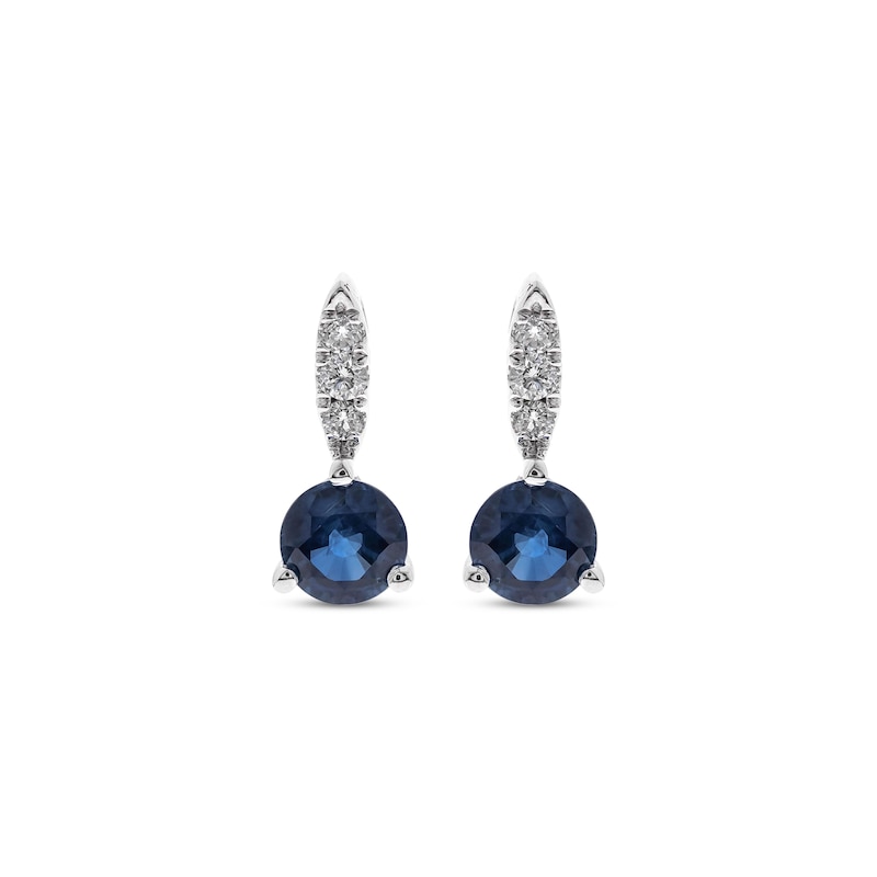 Blue Sapphire & Diamond Earrings 1/20 ct tw 10K White Gold