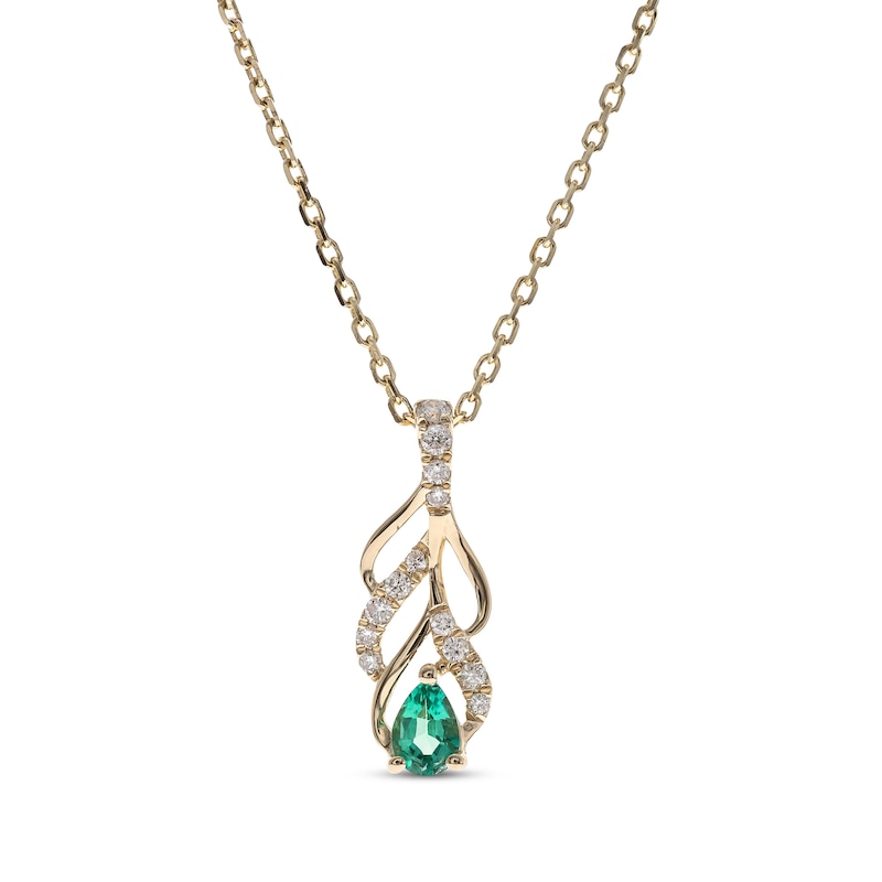 Main Image 1 of Pear-Shaped Emerald & Diamond Layered Teardrop Necklace 1/15 ct tw 10K Yellow Gold 18”