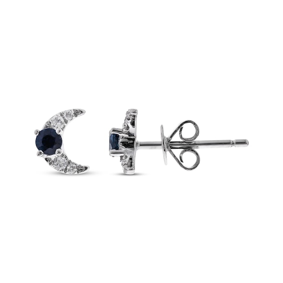 Blue Sapphire & Diamond Crescent Moon Earrings 1/20 ct tw 10K White Gold