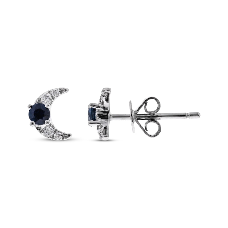 Main Image 1 of Blue Sapphire & Diamond Crescent Moon Earrings 1/20 ct tw 10K White Gold