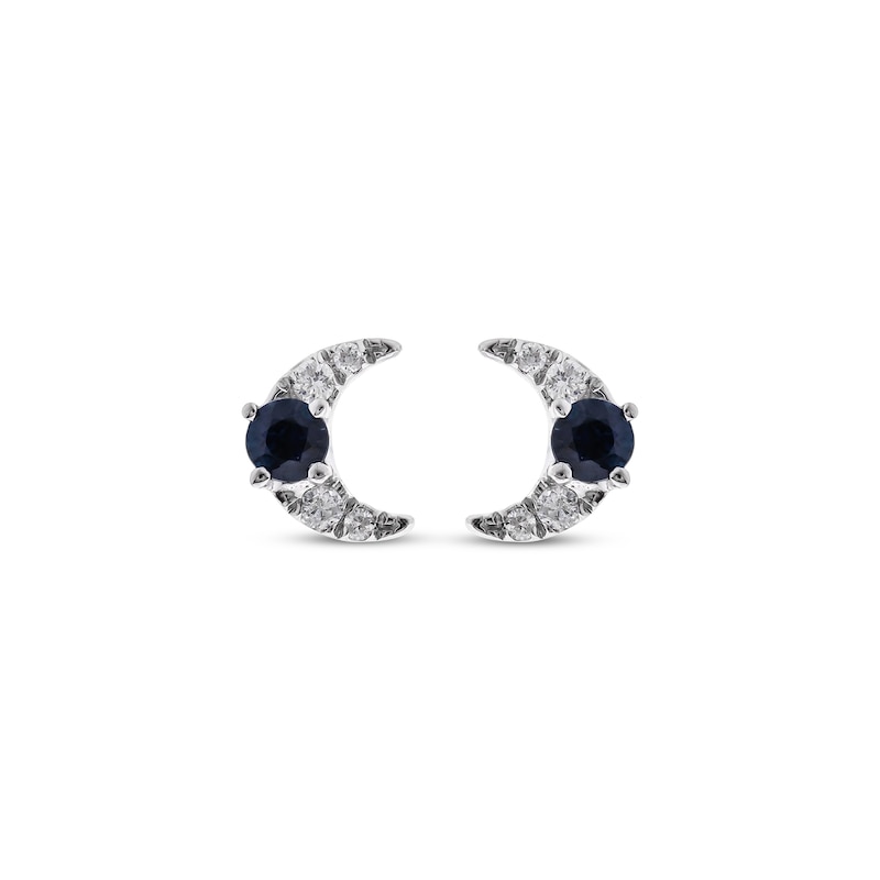 Main Image 2 of Blue Sapphire & Diamond Crescent Moon Earrings 1/20 ct tw 10K White Gold