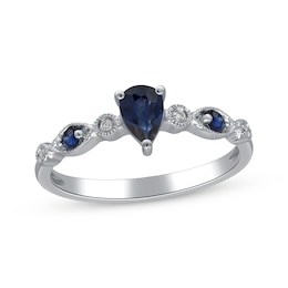 Pear-Shaped Blue Sapphire & Diamond Accent Ring 10K White Gold