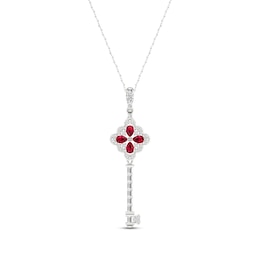 Pear-Shaped Lab-Created Ruby & White Lab-Created Sapphire Key Necklace Sterling Silver 18&quot;