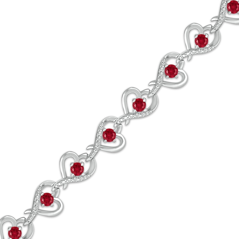 Lab-Created Ruby Interlinked Hearts Bracelet Sterling Silver 7.5"
