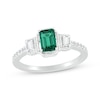 Thumbnail Image 1 of Emerald-Cut Lab-Created Emerald & White Lab-Created Sapphire Three-Stone Ring Sterling Silver