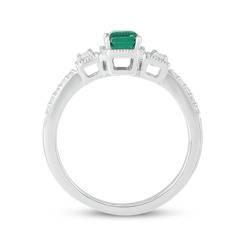 Main Image 2 of Emerald-Cut Lab-Created Emerald & White Lab-Created Sapphire Three-Stone Ring Sterling Silver