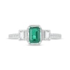 Thumbnail Image 3 of Emerald-Cut Lab-Created Emerald & White Lab-Created Sapphire Three-Stone Ring Sterling Silver