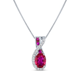 Oval & Square-Cut Lab-Created Ruby & White Lab-Created Sapphire Swirl Necklace Sterling Silver 18&quot;