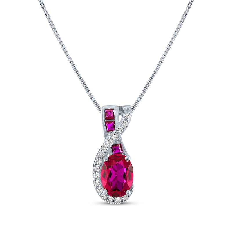 Main Image 1 of Oval & Square-Cut Lab-Created Ruby & White Lab-Created Sapphire Swirl Necklace Sterling Silver 18&quot;