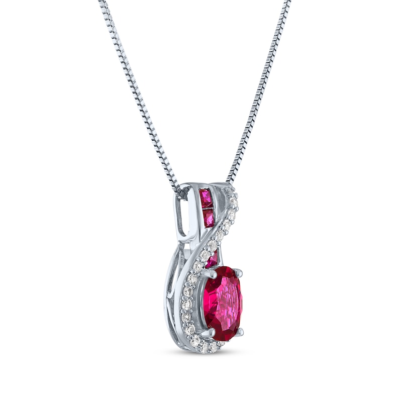 Main Image 2 of Oval & Square-Cut Lab-Created Ruby & White Lab-Created Sapphire Swirl Necklace Sterling Silver 18&quot;