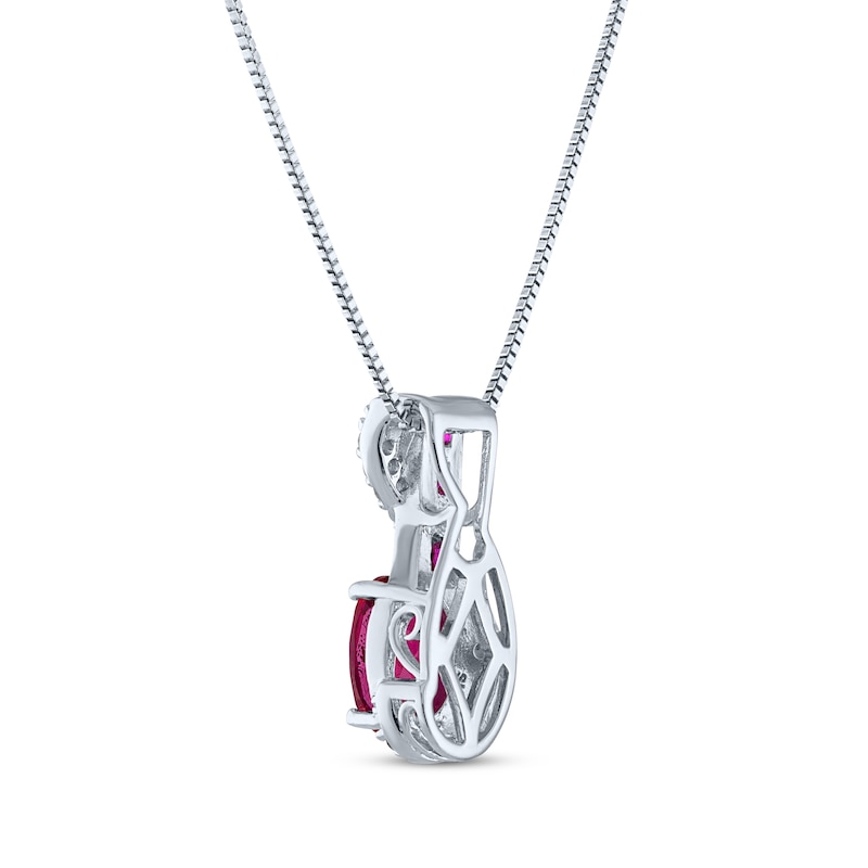 Main Image 3 of Oval & Square-Cut Lab-Created Ruby & White Lab-Created Sapphire Swirl Necklace Sterling Silver 18&quot;