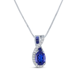 Oval & Square-Cut Lab-Created Blue Lab-Created Sapphire & White Lab-Created Sapphire Swirl Necklace Sterling Silver 18&quot;