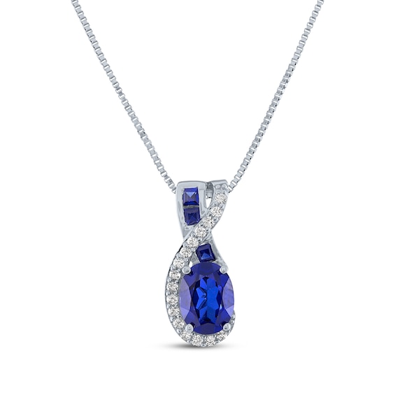 Oval & Square-Cut Lab-Created Blue Lab-Created Sapphire & White Lab-Created Sapphire Swirl Necklace Sterling Silver 18"
