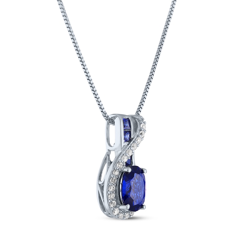 Main Image 2 of Oval & Square-Cut Lab-Created Blue Lab-Created Sapphire & White Lab-Created Sapphire Swirl Necklace Sterling Silver 18&quot;