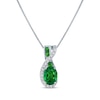 Thumbnail Image 1 of Oval & Square-Cut Lab-Created Emerald & White Lab-Created Sapphire Swirl Necklace Sterling Silver 18&quot;