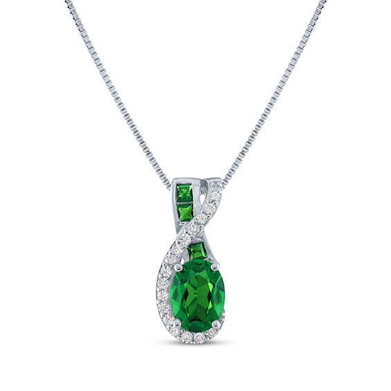 Oval & Square-Cut Lab-Created Emerald & White Lab-Created Sapphire Swirl Necklace Sterling Silver 18"