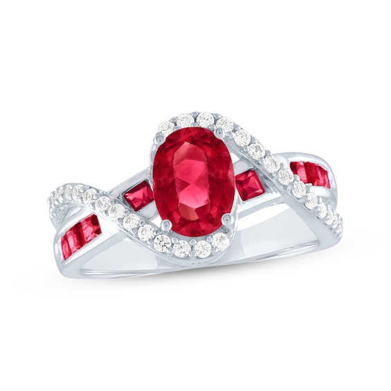 Oval-Cut Lab-Created Ruby & White Lab-Created Sapphire Bypass Ring Sterling Silver