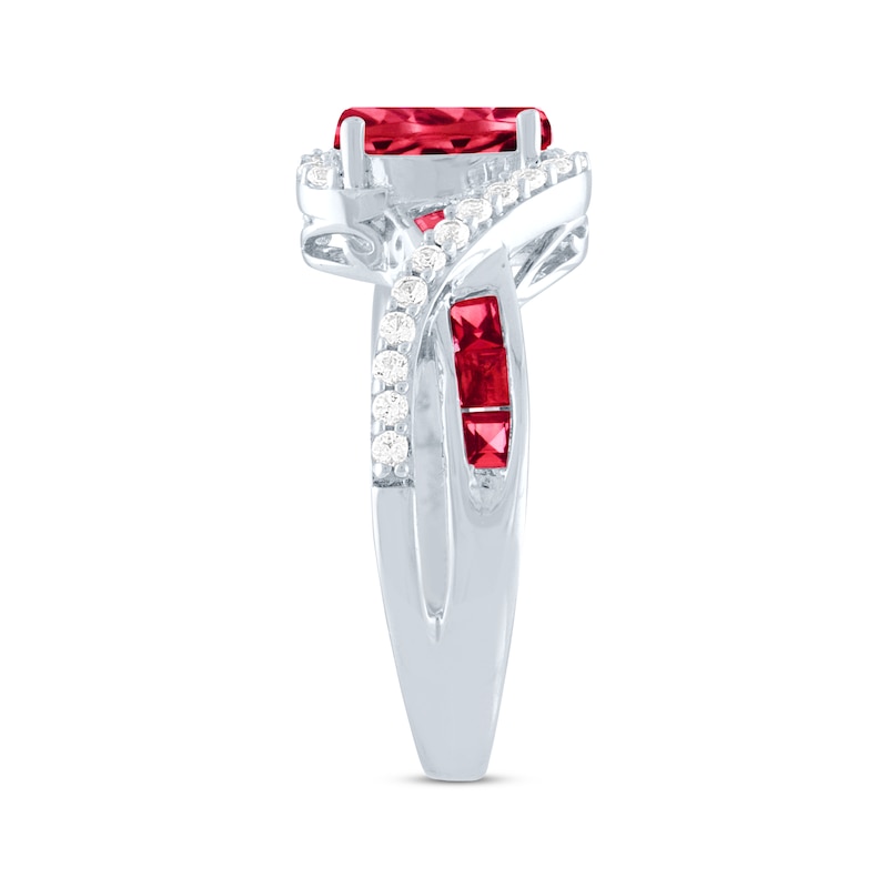 Main Image 2 of Oval-Cut Lab-Created Ruby & White Lab-Created Sapphire Bypass Ring Sterling Silver