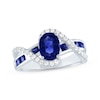 Thumbnail Image 1 of Oval-Cut Blue Lab-Created Sapphire & White Lab-Created Sapphire Bypass Ring Sterling Silver