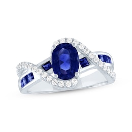 Oval-Cut Blue Lab-Created Sapphire & White Lab-Created Sapphire Bypass Ring Sterling Silver