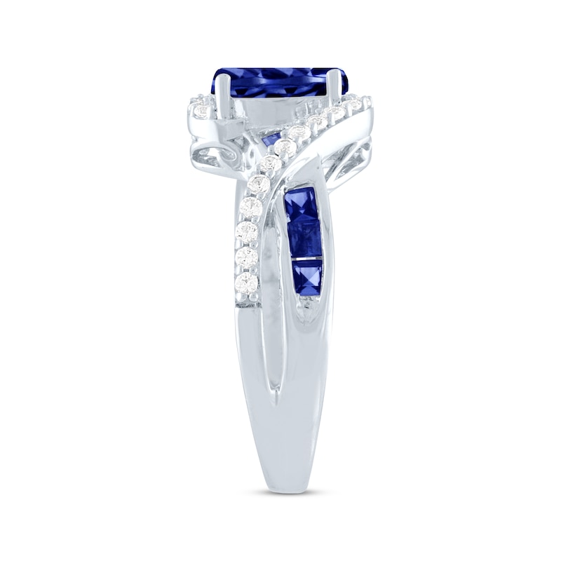 Main Image 2 of Oval-Cut Blue Lab-Created Sapphire & White Lab-Created Sapphire Bypass Ring Sterling Silver