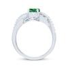 Thumbnail Image 3 of Oval-Cut Lab-Created Emerald & White Lab-Created Sapphire Bypass Ring Sterling Silver